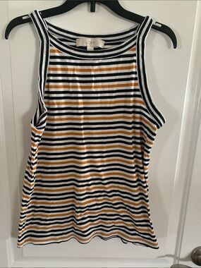 LOFT Striped Tank Top in Navy, White & Mustard
